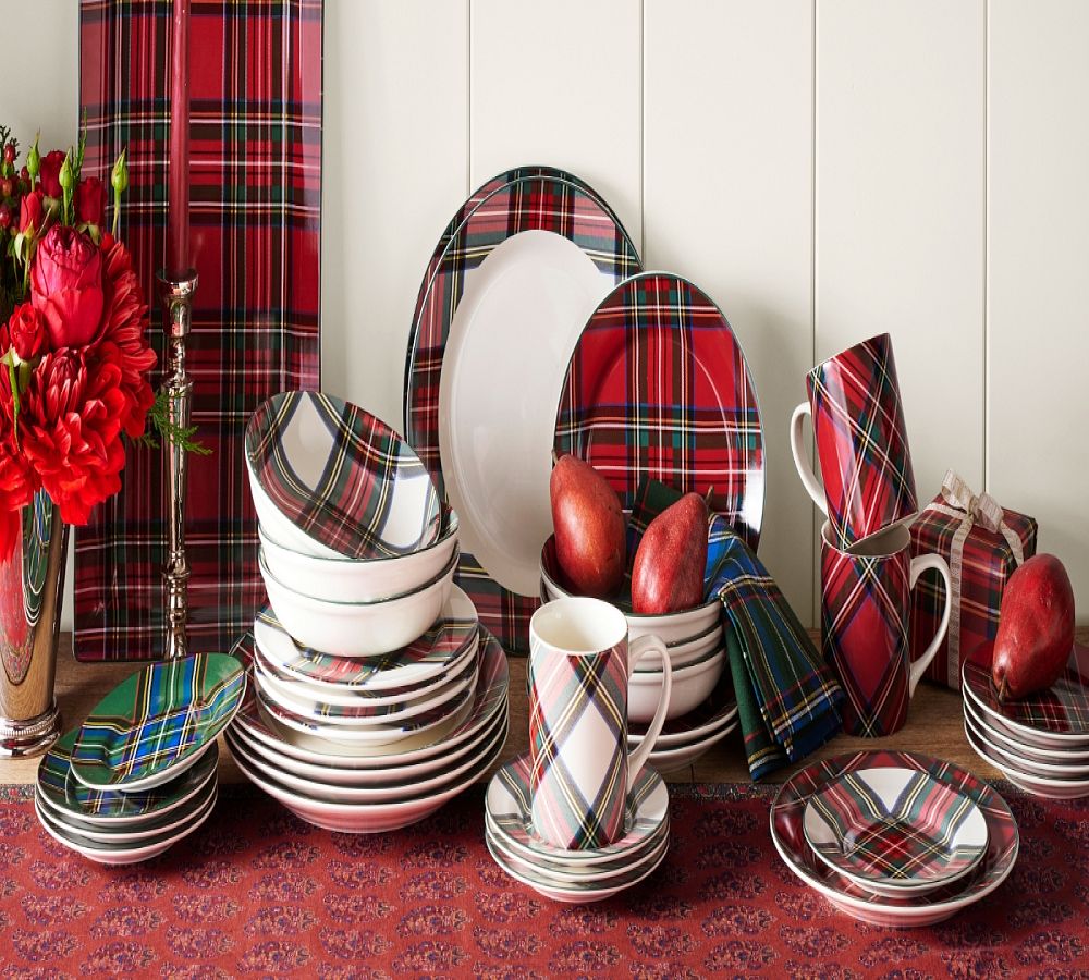 Pottery Barn Stewart Plaid Appetizer Plates - Set of 12