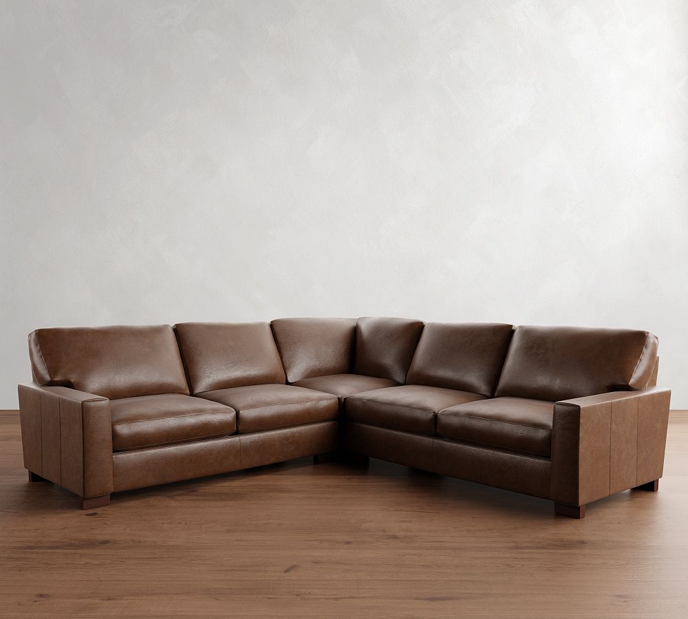 Pottery Barn Turner Square Arm Leather 3-Piece L-Shaped Sectional (106"&ndash;111")