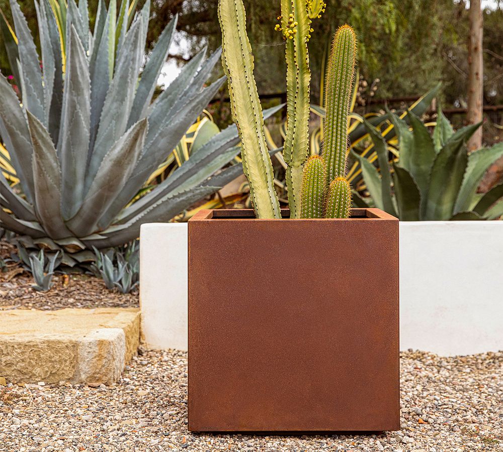 Pottery Barn Cube Outdoor Planters - Corten Steel