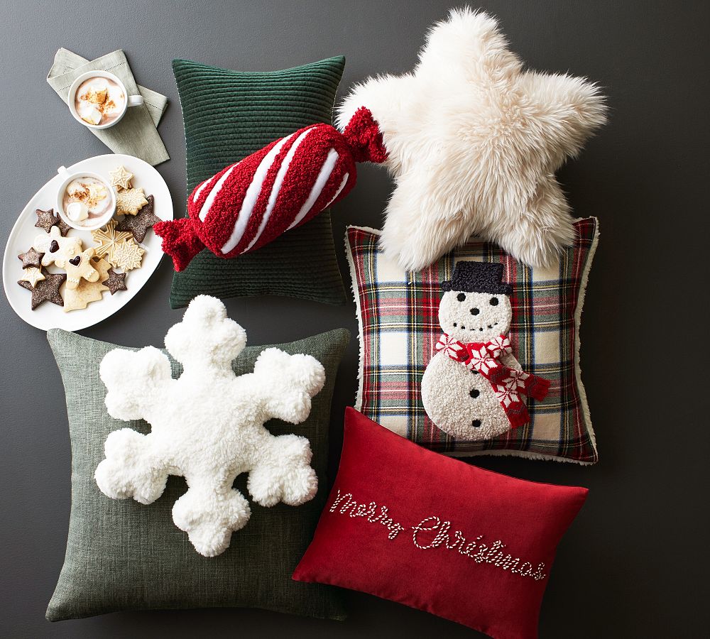 Pottery Barn Cozy Teddy Peppermint Twist Candy Shaped Pillow