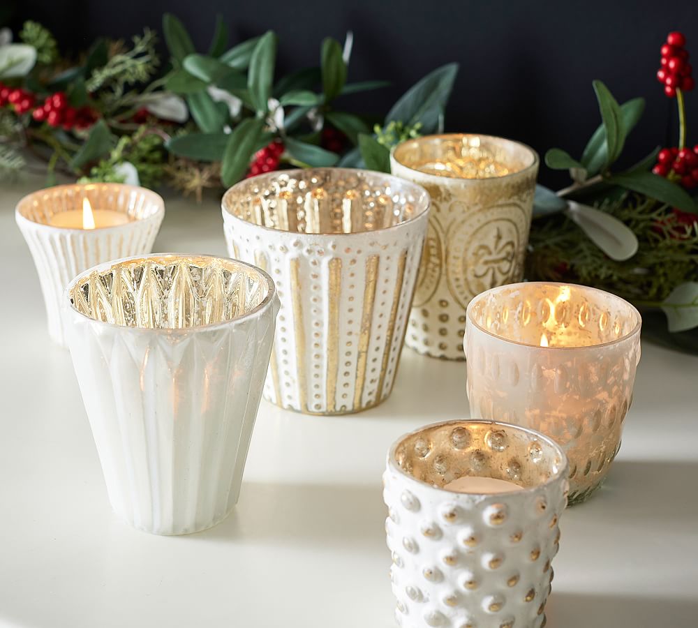Pottery Barn Eclectic Mercury Glass Votive Holders, Set of 6