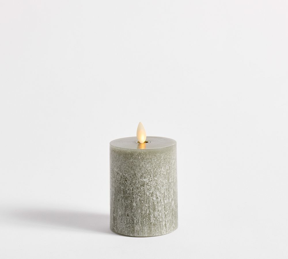 Pottery Barn Premium Flickering Flameless Wax Pillar Candle - Salt Washed