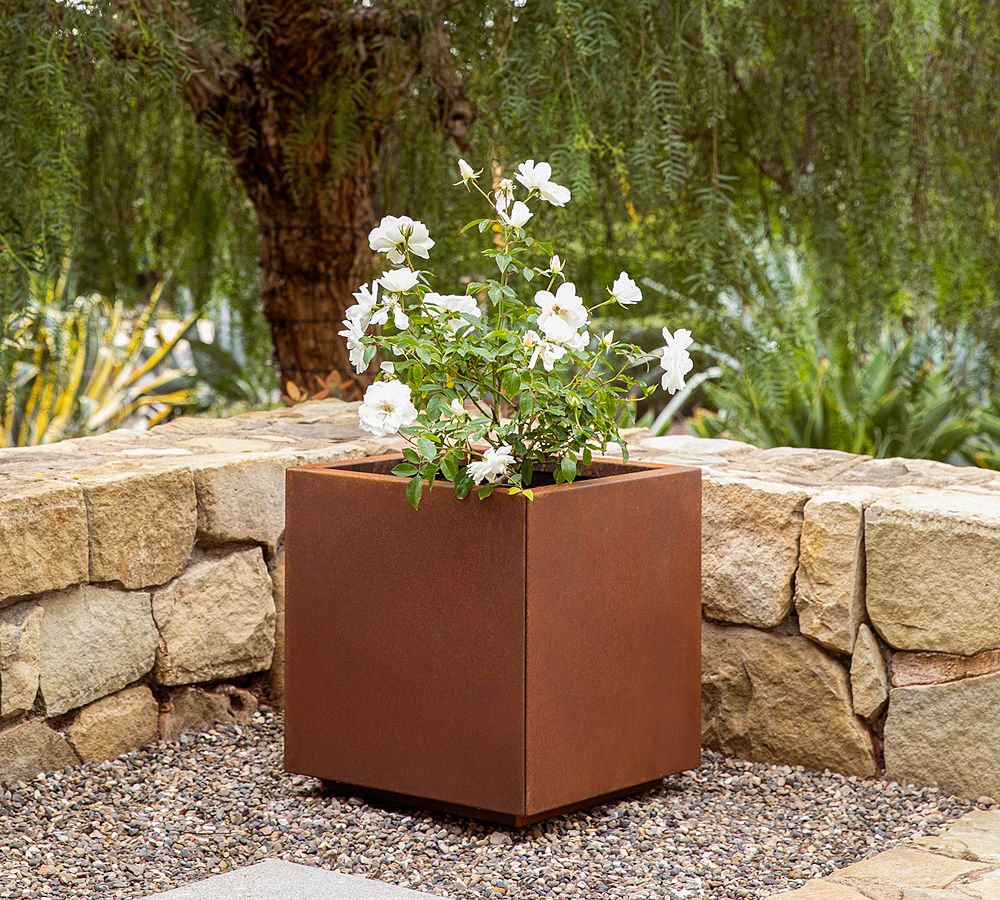 Pottery Barn Cube Outdoor Planters - Corten Steel