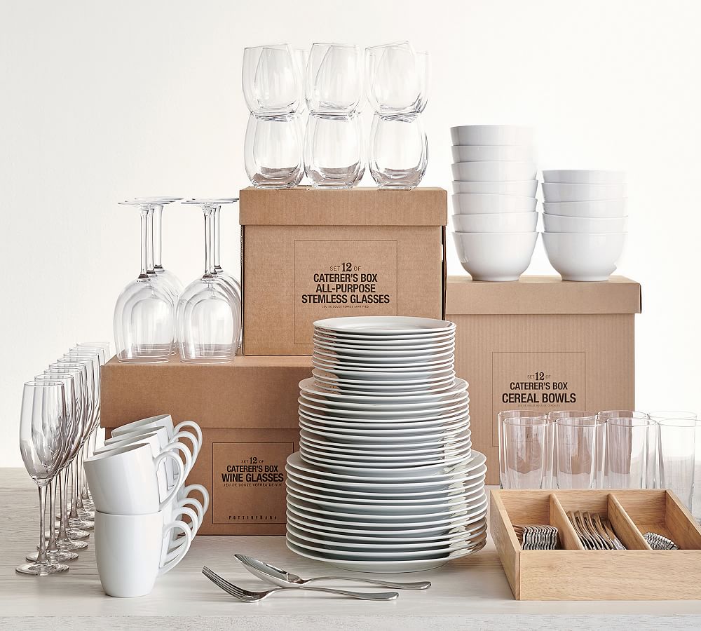 Pottery Barn Caterer's Box Rim Porcelain Cocktail Plates - Set of 12