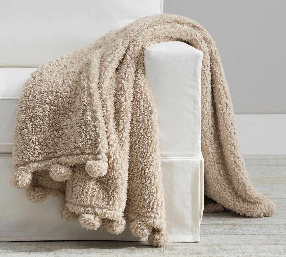 Pottery Barn Cozy Pom Pom Sherpa Throw