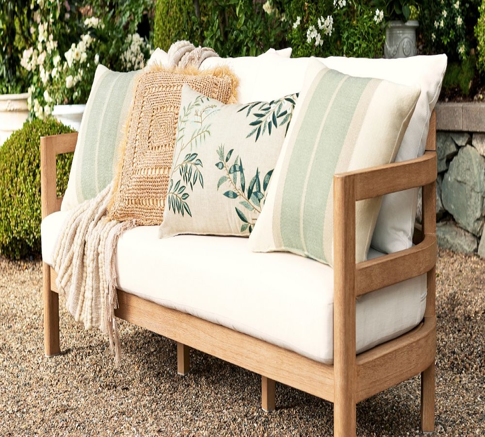 Pottery Barn Fern Botanical Embroidered Outdoor Lumbar Pillow