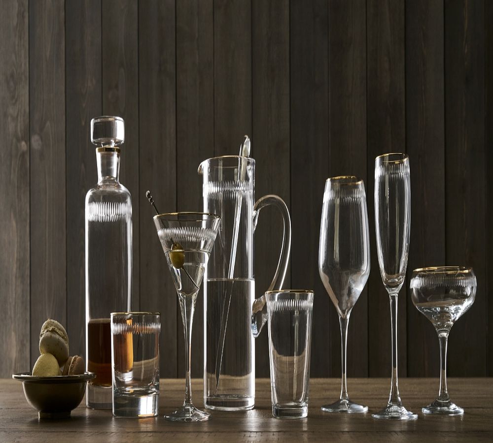 Pottery Barn Etched Gold Rim Handcrafted Martini Glasses - Set of 4