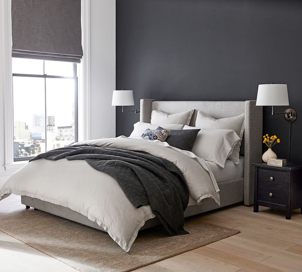 Pottery Barn Elliot Shelter Upholstered Footboard Storage Platform Bed