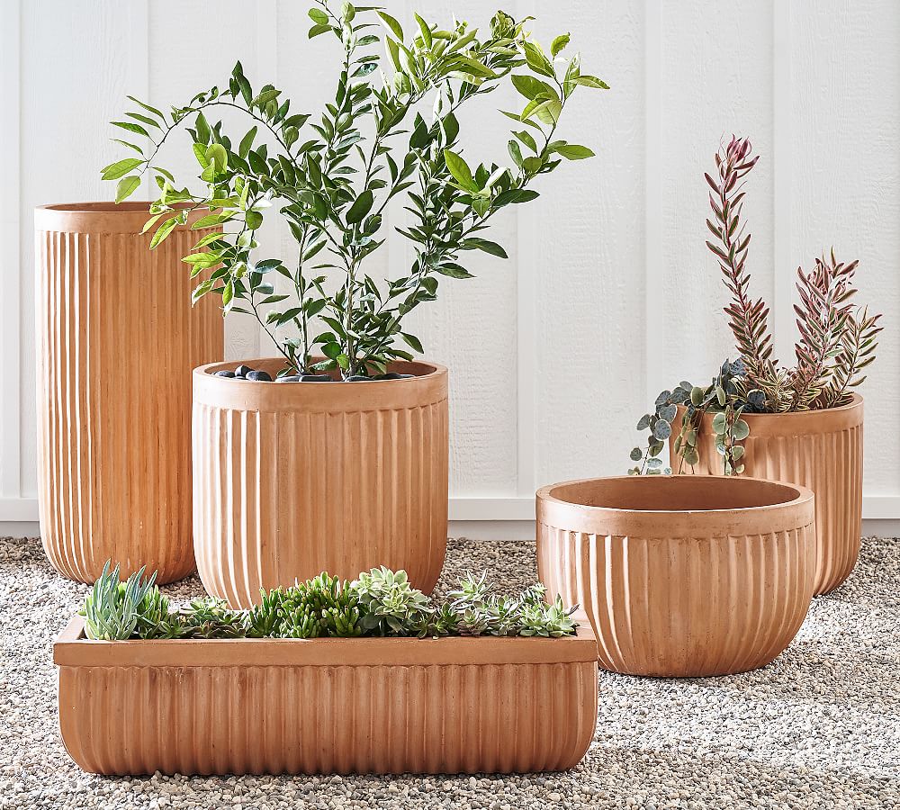 Pottery Barn Concrete Fluted Outdoor Planters