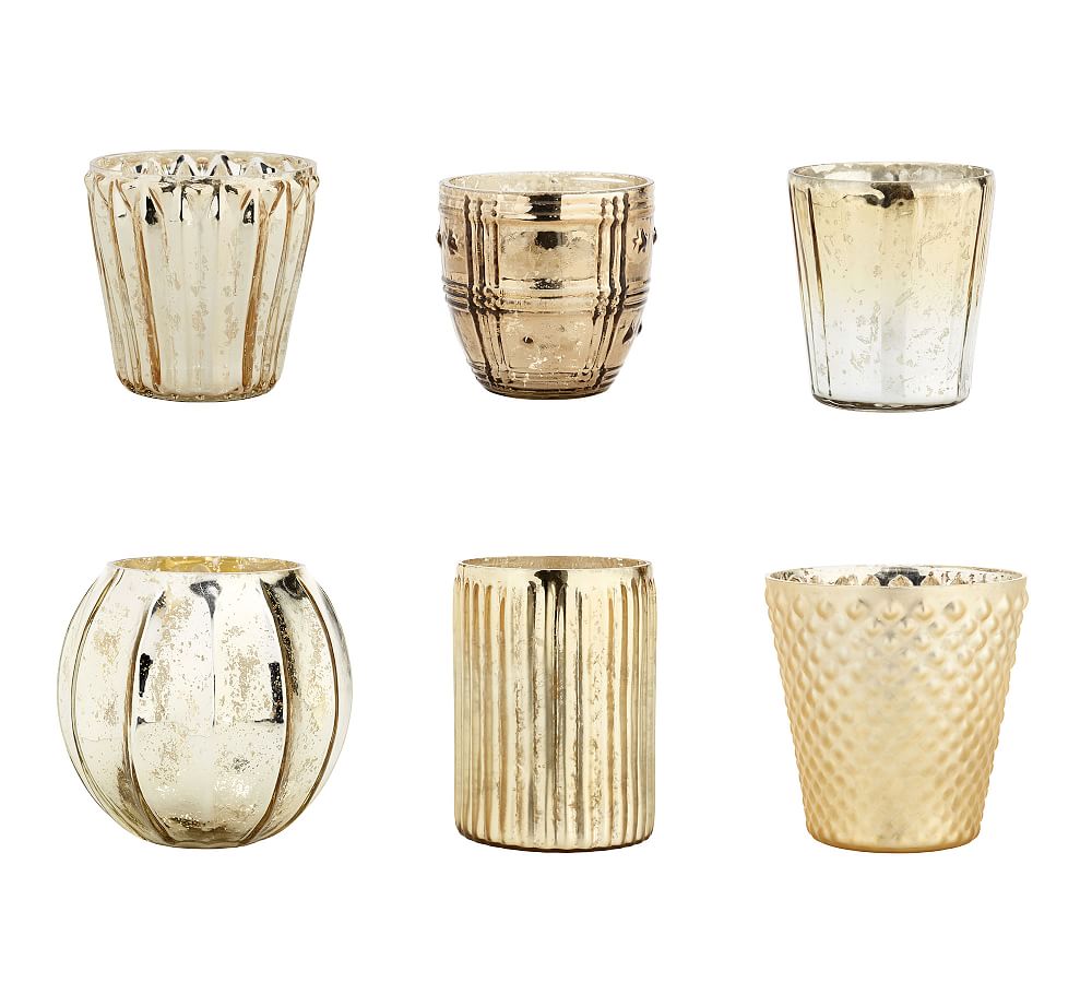 Pottery Barn Eclectic Mercury Glass Votive Holders, Set of 6
