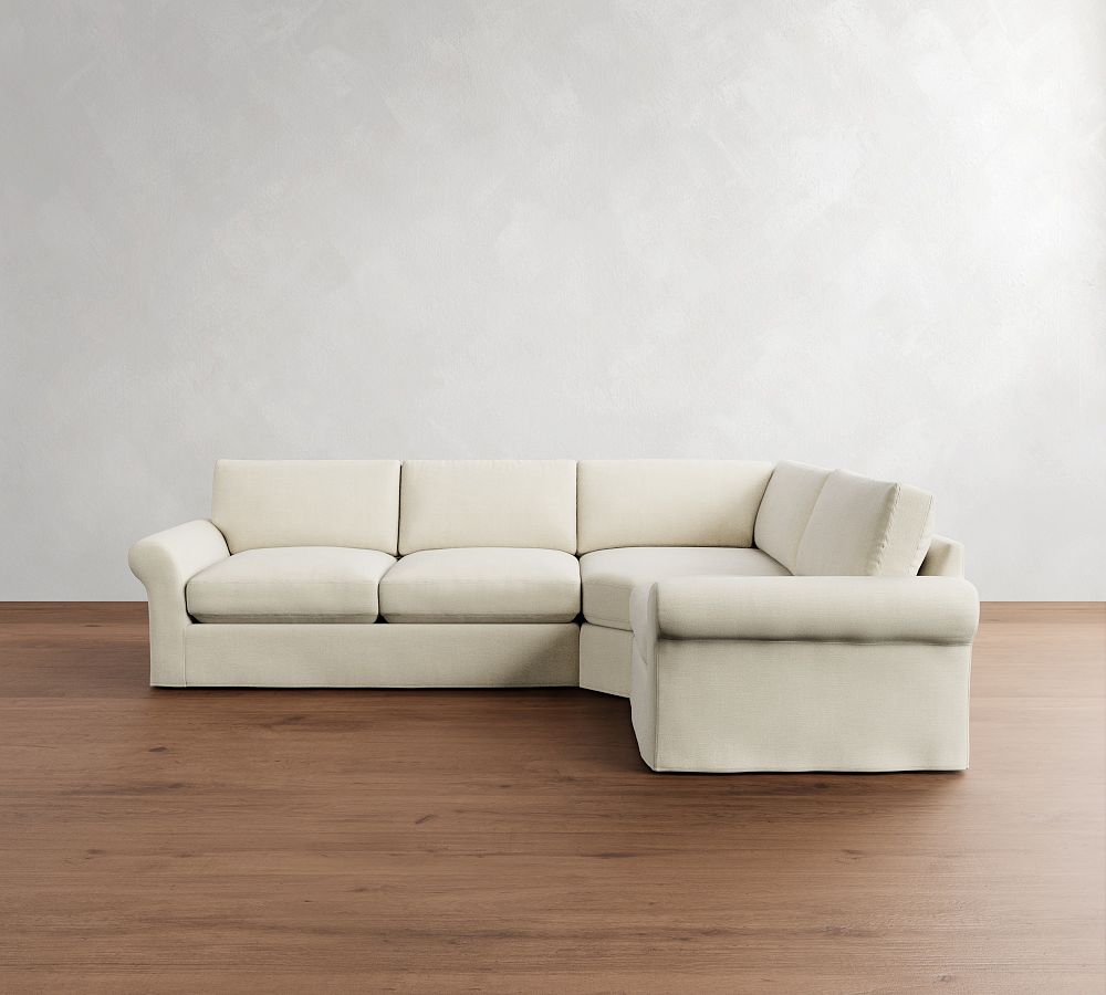 Pottery Barn PB Comfort Modern Roll Arm Slipcovered 3-Piece Wedge Sleeper Sectional (121")