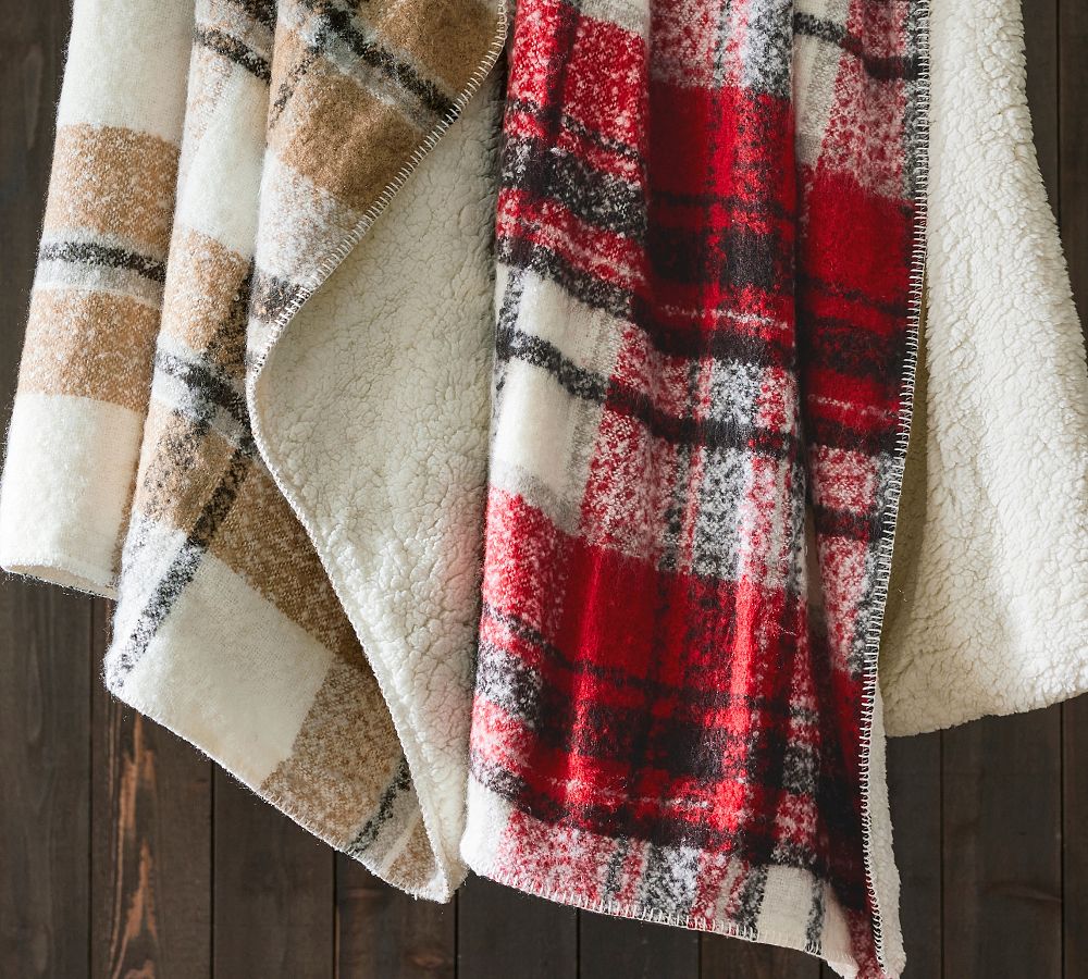 Pottery Barn Lodge Plaid Sherpa Back Throw