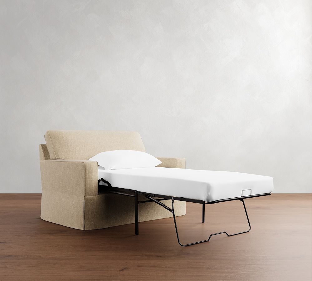 Pottery Barn Buchanan Square Arm Slipcovered Twin Sleeper Sofa with Memory Foam Mattress (54")