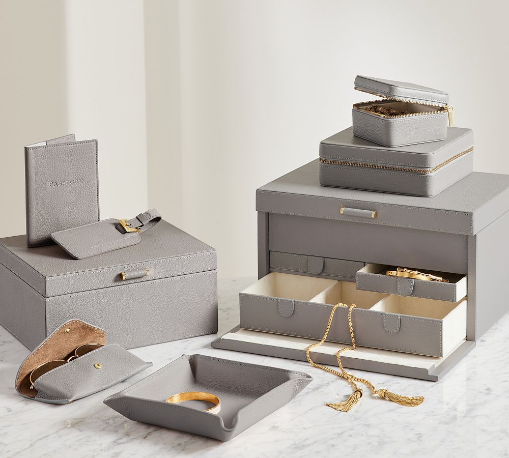 Pottery Barn Quinn Leather Jewelry Box - Shadow Printed
