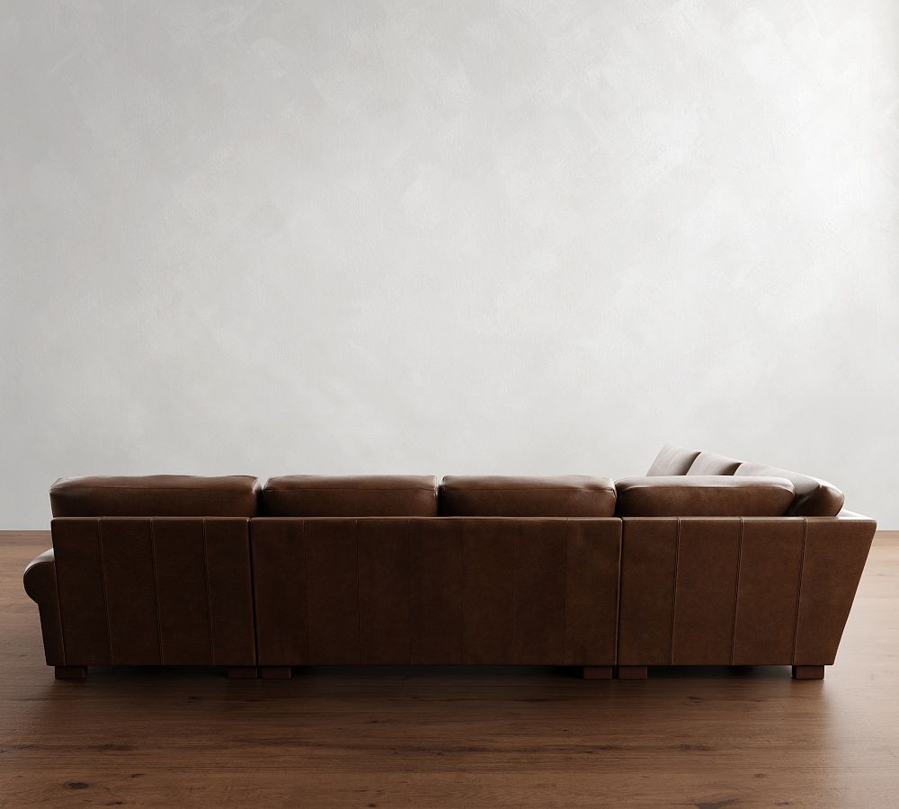 Pottery Barn Turner Roll Arm Leather 4-Piece Chaise Sectional (140"-144")