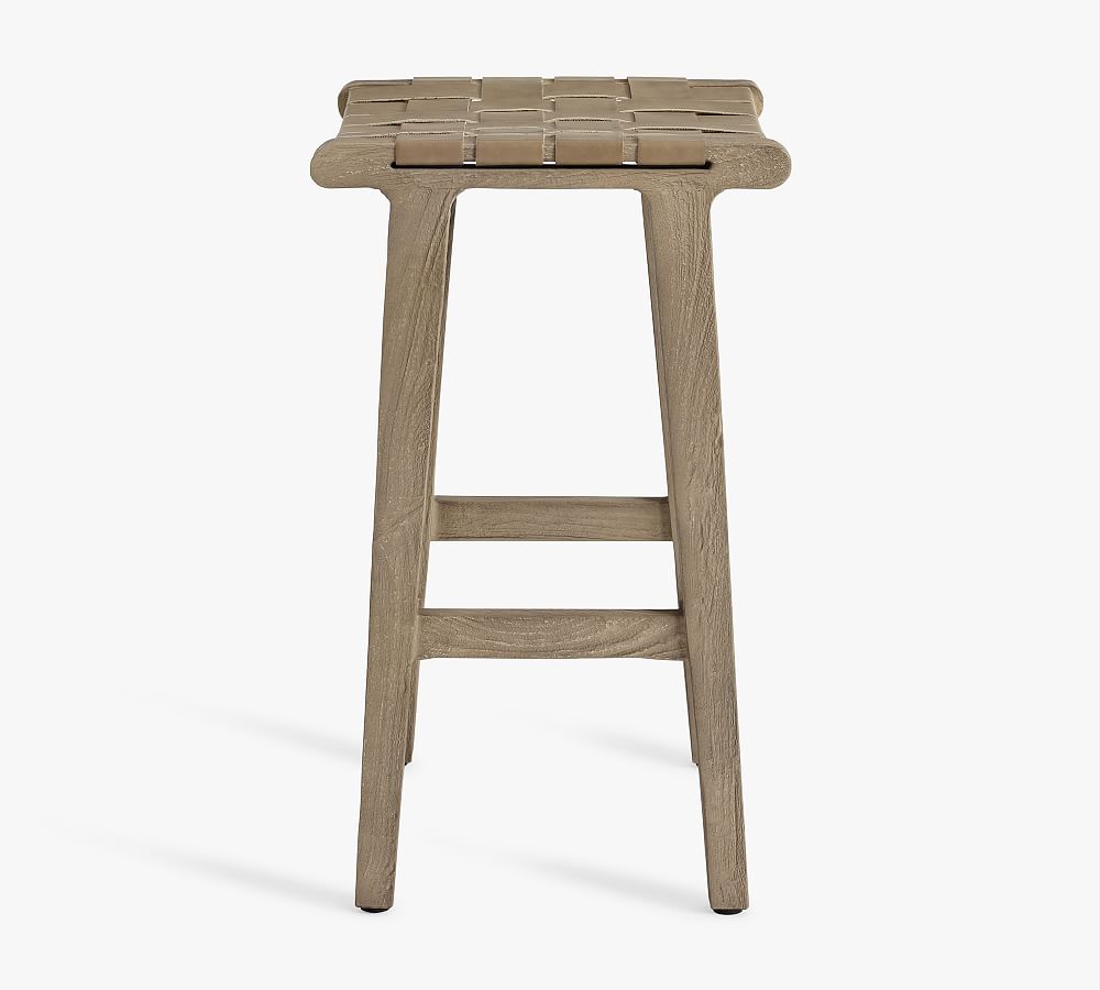Pottery Barn Fenton Woven Backless Leather Stool