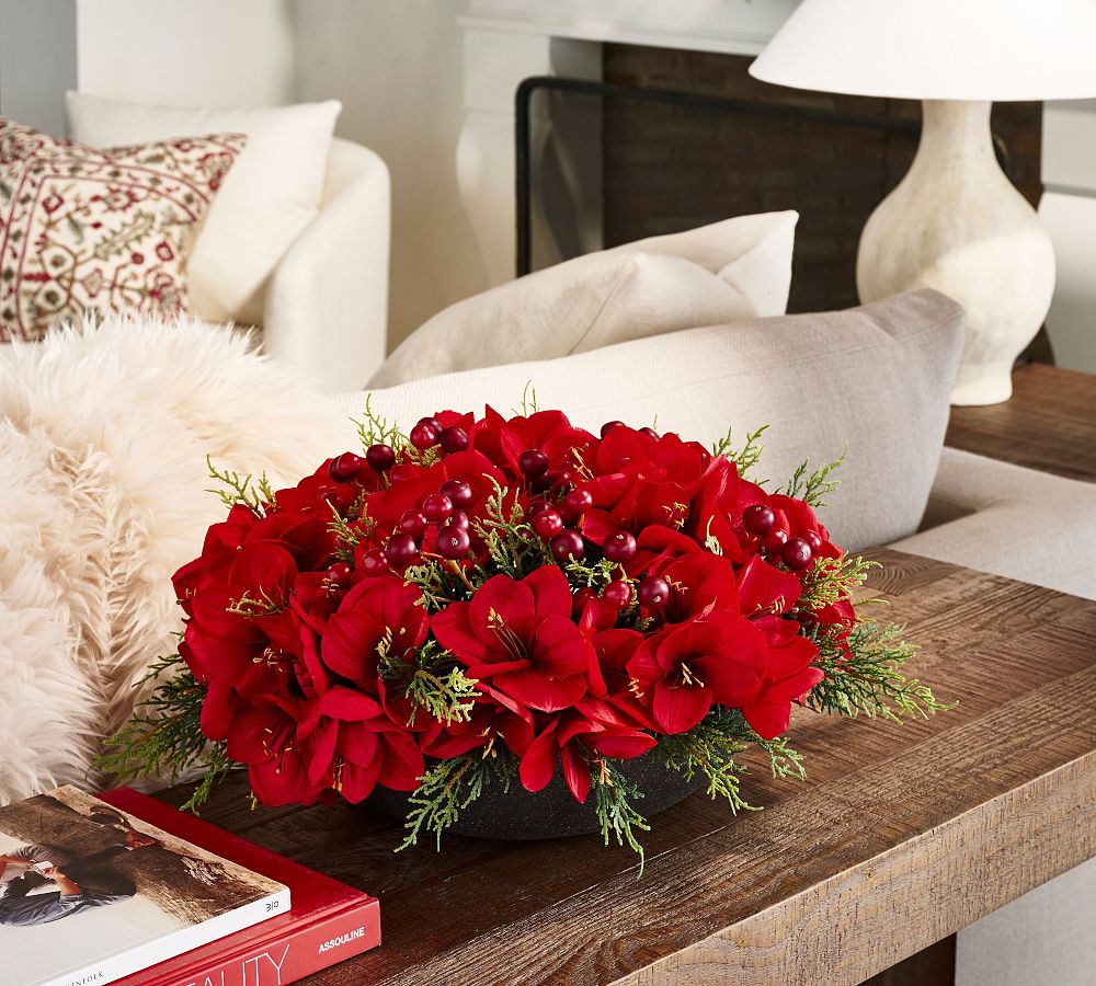 Pottery Barn Faux Composed Red Amaryllis