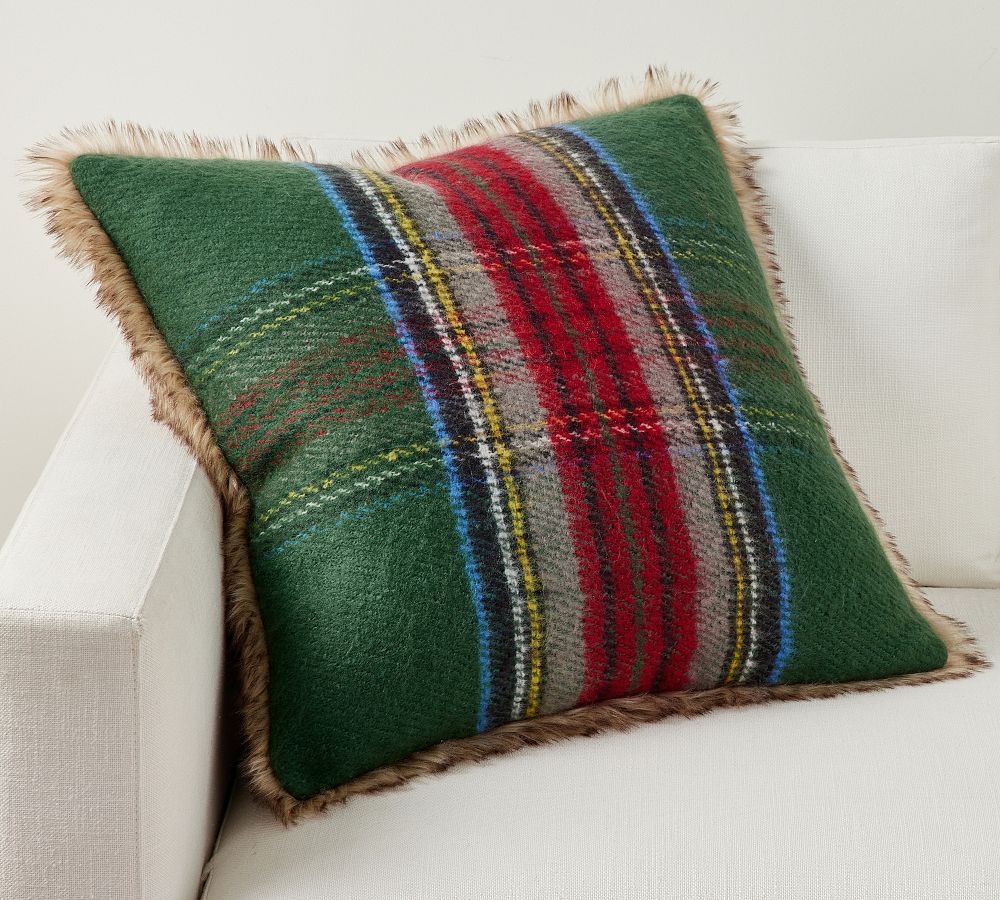 Pottery Barn Stewart Plaid with Faux Fur Back Pillow