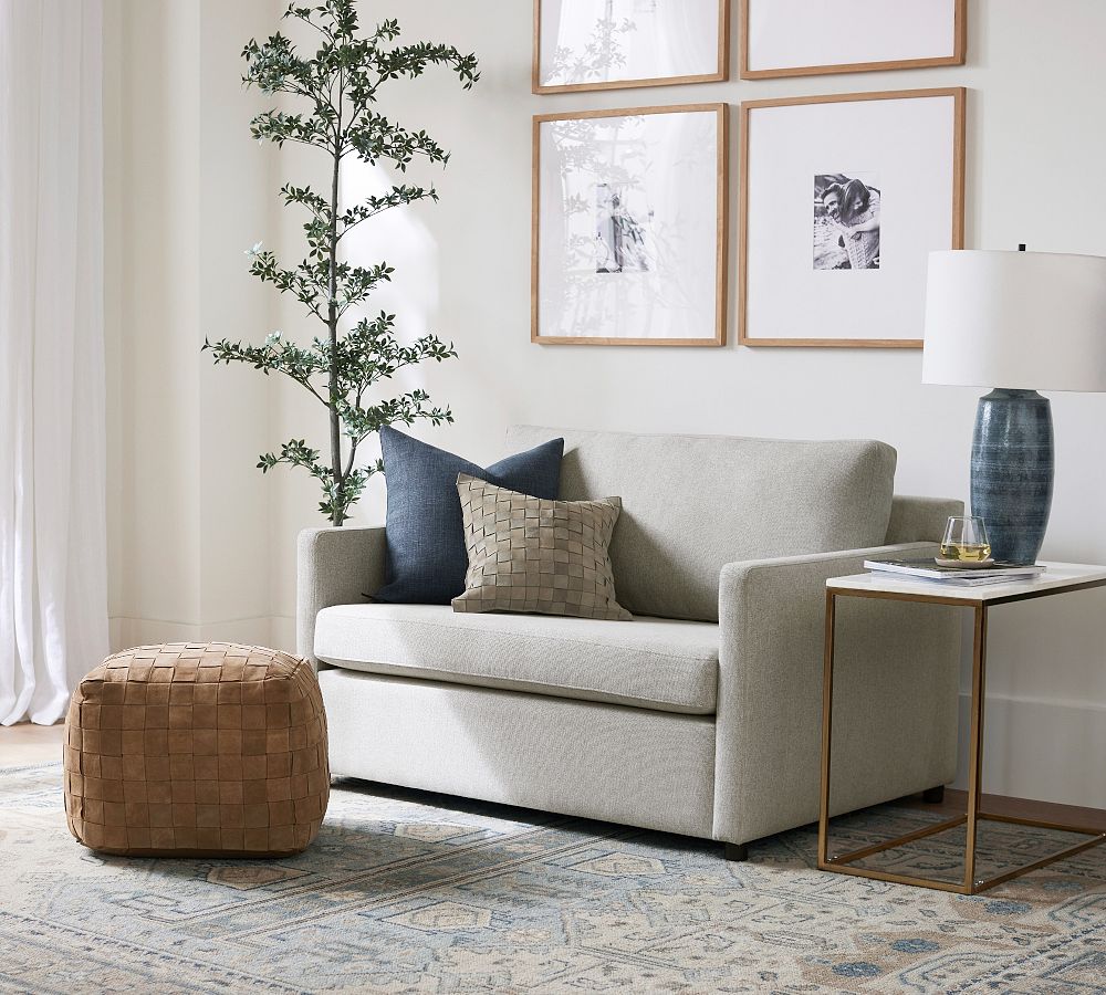 Pottery Barn Suede Basketweave Pouf