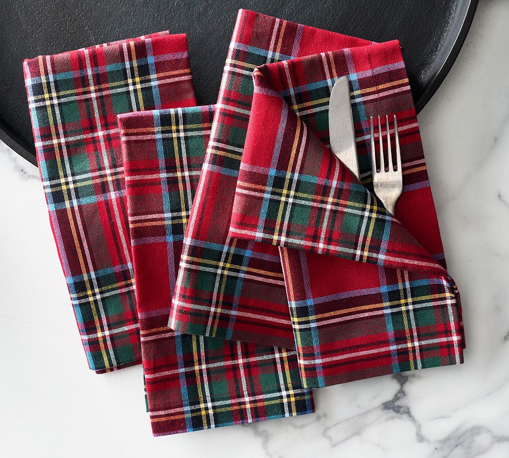 Pottery Barn Stewart Plaid Cotton Napkins - Set of 4
