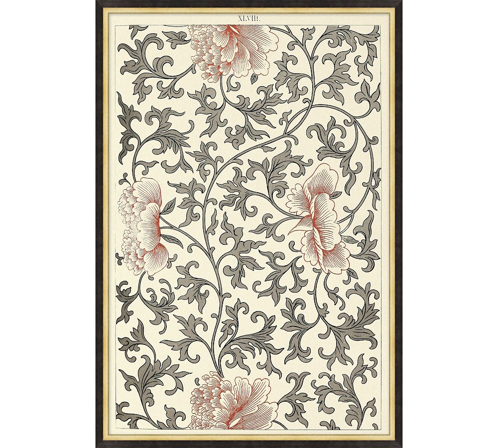Pottery Barn Flowers on Pattern Framed Print