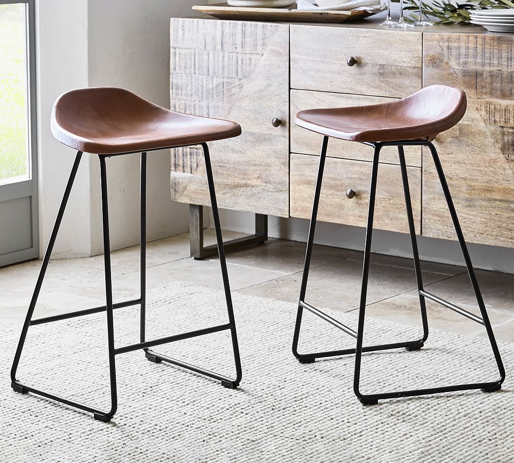 Pottery Barn Brenner Leather Counter Stool