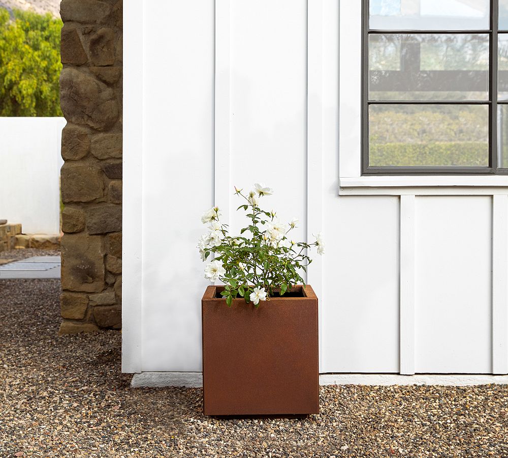 Pottery Barn Cube Outdoor Planters - Corten Steel