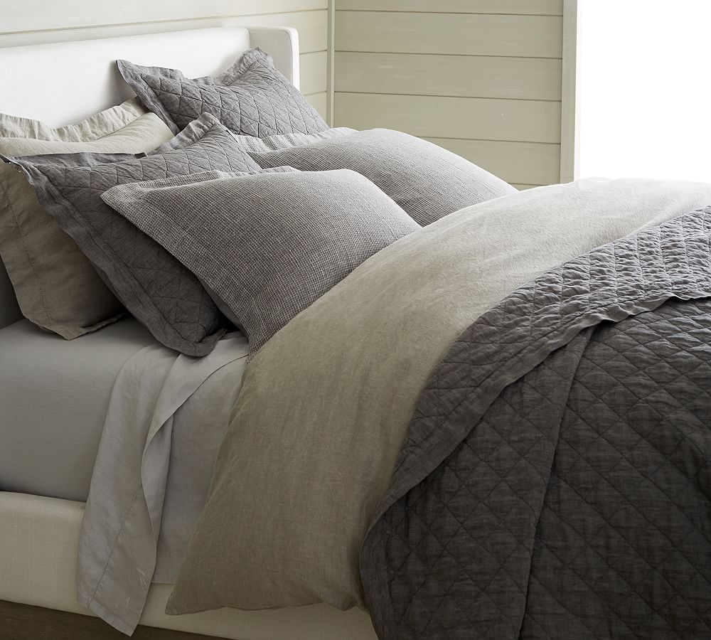 Pottery Barn Belgian Flax Linen Diamond Quilt