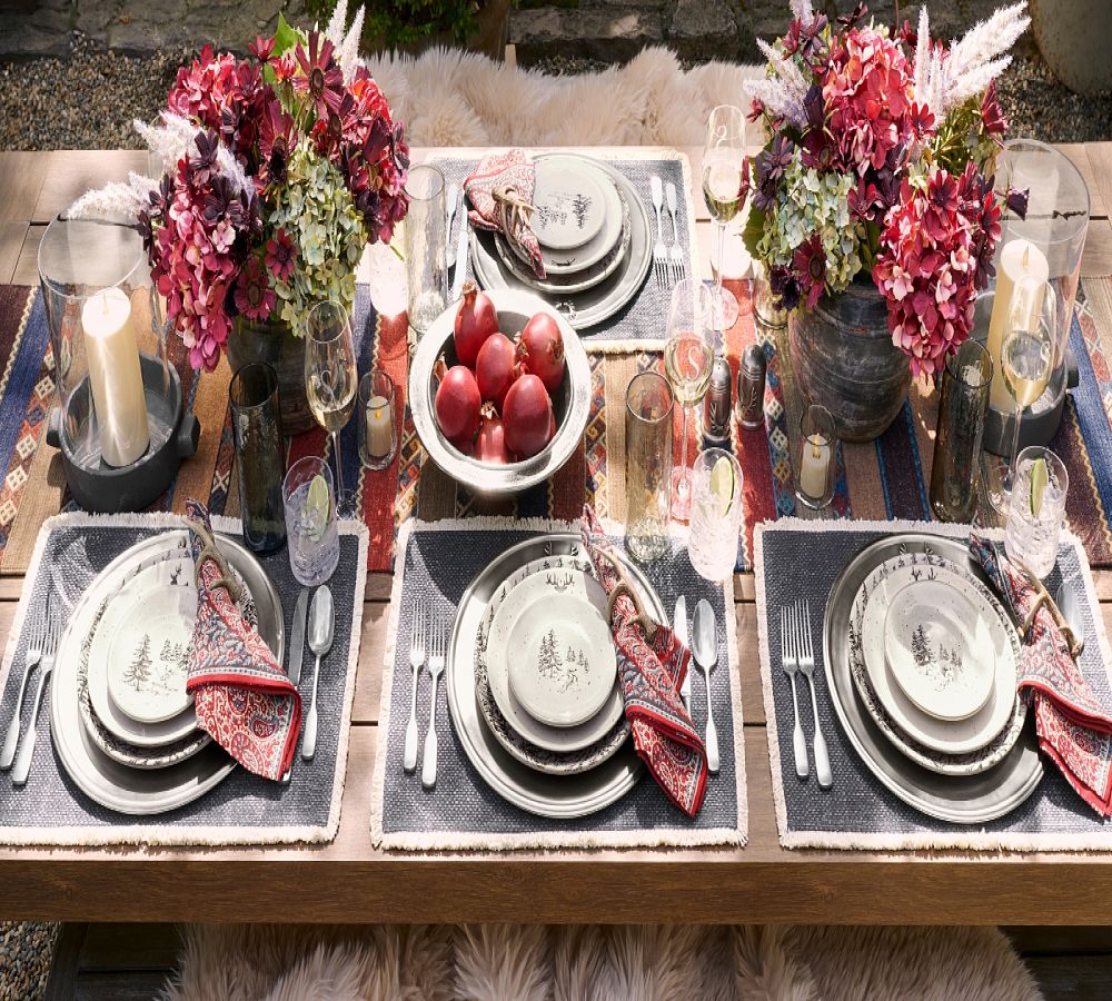 Pottery Barn Rustic Forest Stoneware Dinner Plates - Set of 4