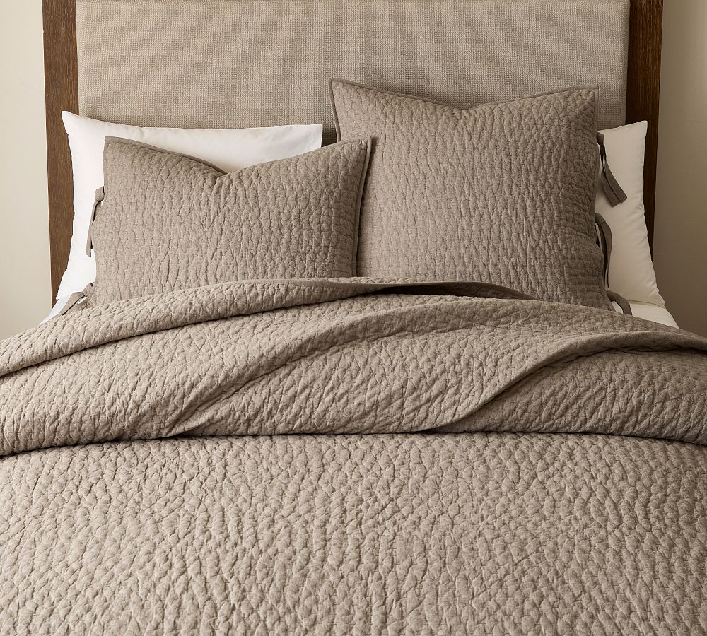 Pottery Barn Pick-Stitch Handcrafted Cotton Linen Quilt
