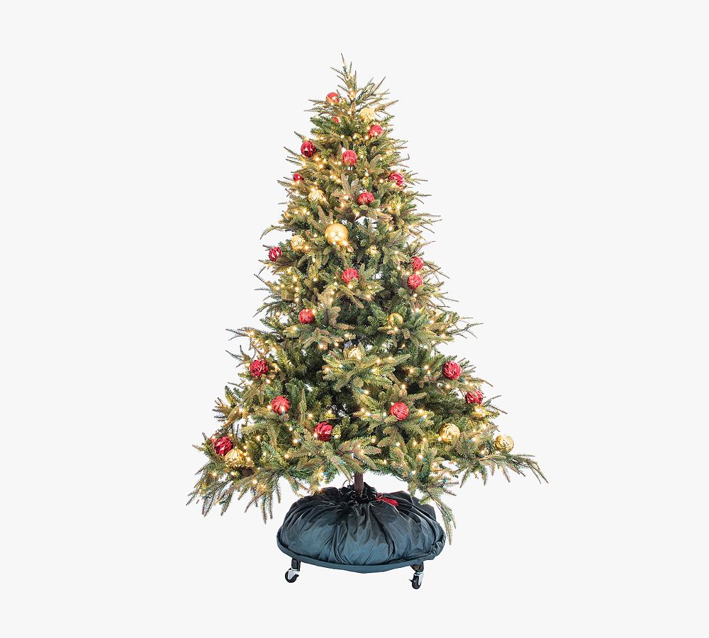 Pottery Barn Decorated Upright Tree Storage Bag with Rolling Tree Stand