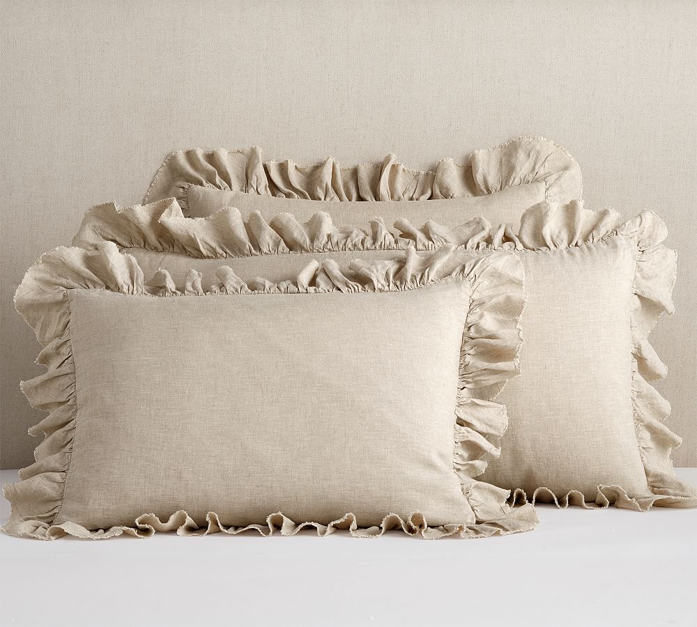 Pottery Barn Belgian Flax Linen Fringe Ruffle Sham