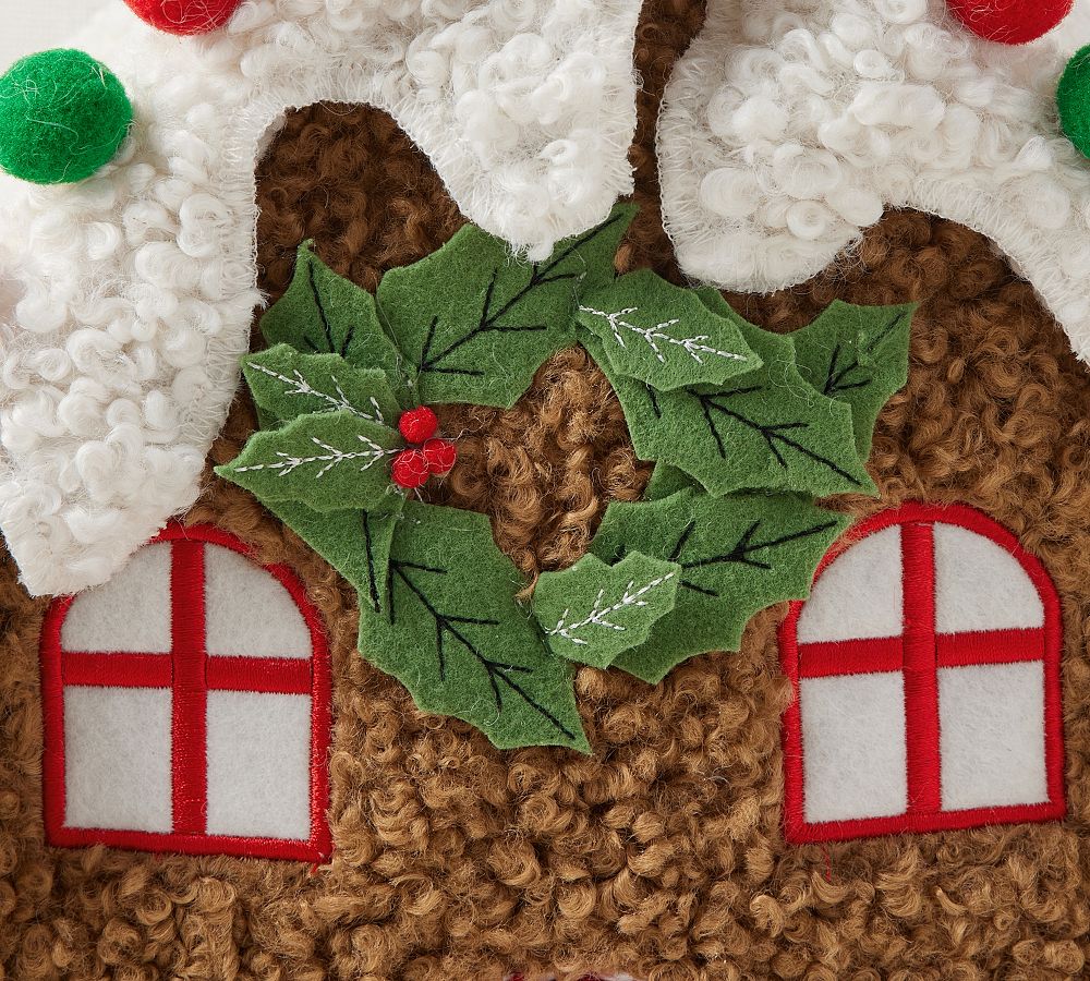 Pottery Barn Decorated Gingerbread House Shaped Pillow