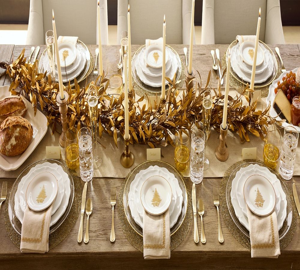 Pottery Barn Holiday Metallic Tree Stoneware Appetizer Plates - Set of 8