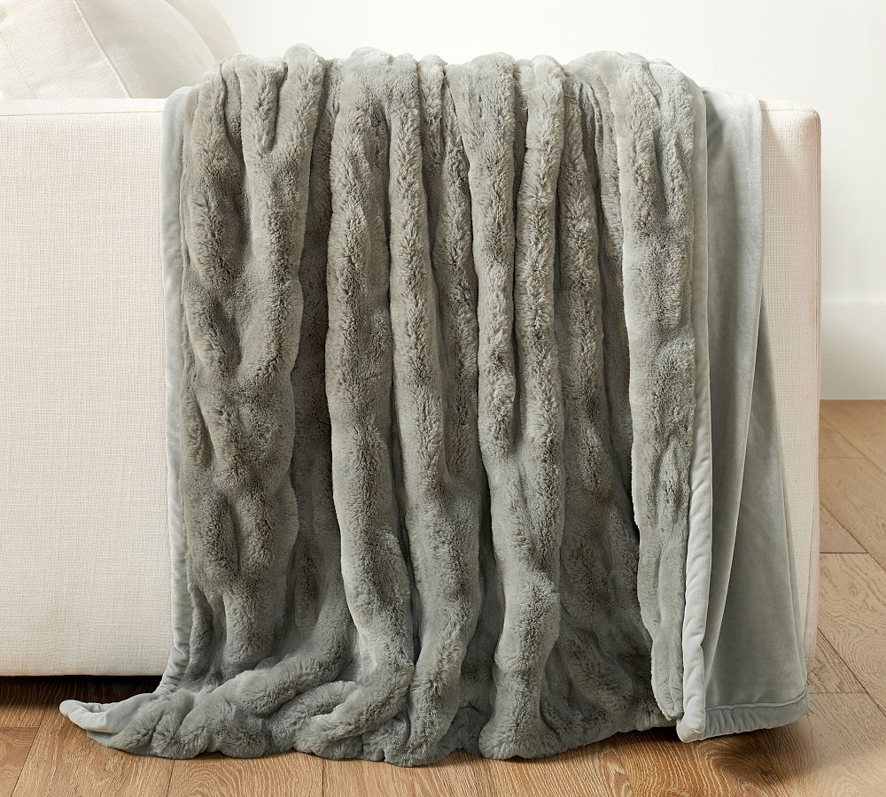 Pottery Barn Faux Fur Ruched Throw