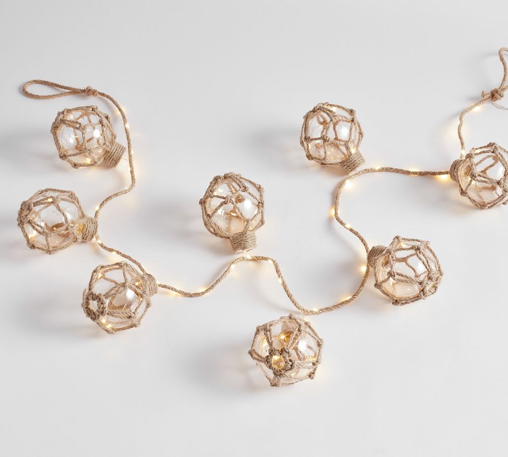 Pottery Barn Lit Jute Wrapped Orbs Garland