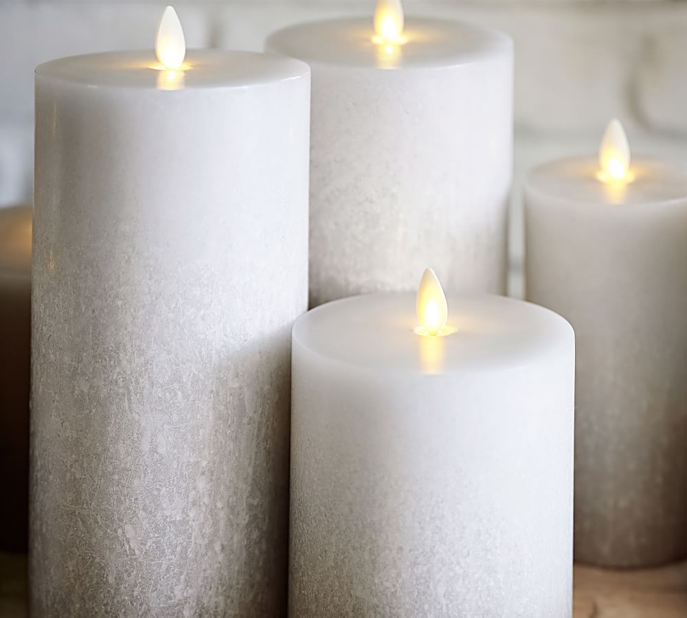 Pottery Barn Premium Flickering Flameless Wax Pillar Candle - Salt Washed