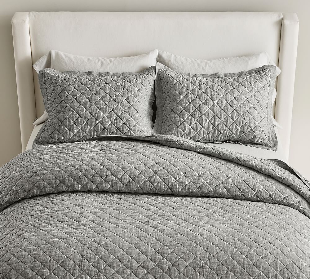 Pottery Barn Belgian Flax Linen Diamond Quilt