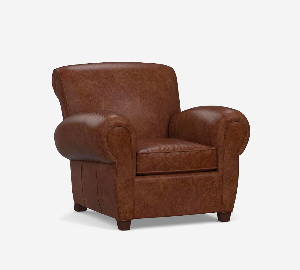 Pottery Barn Manhattan Roll Arm Leather Chair