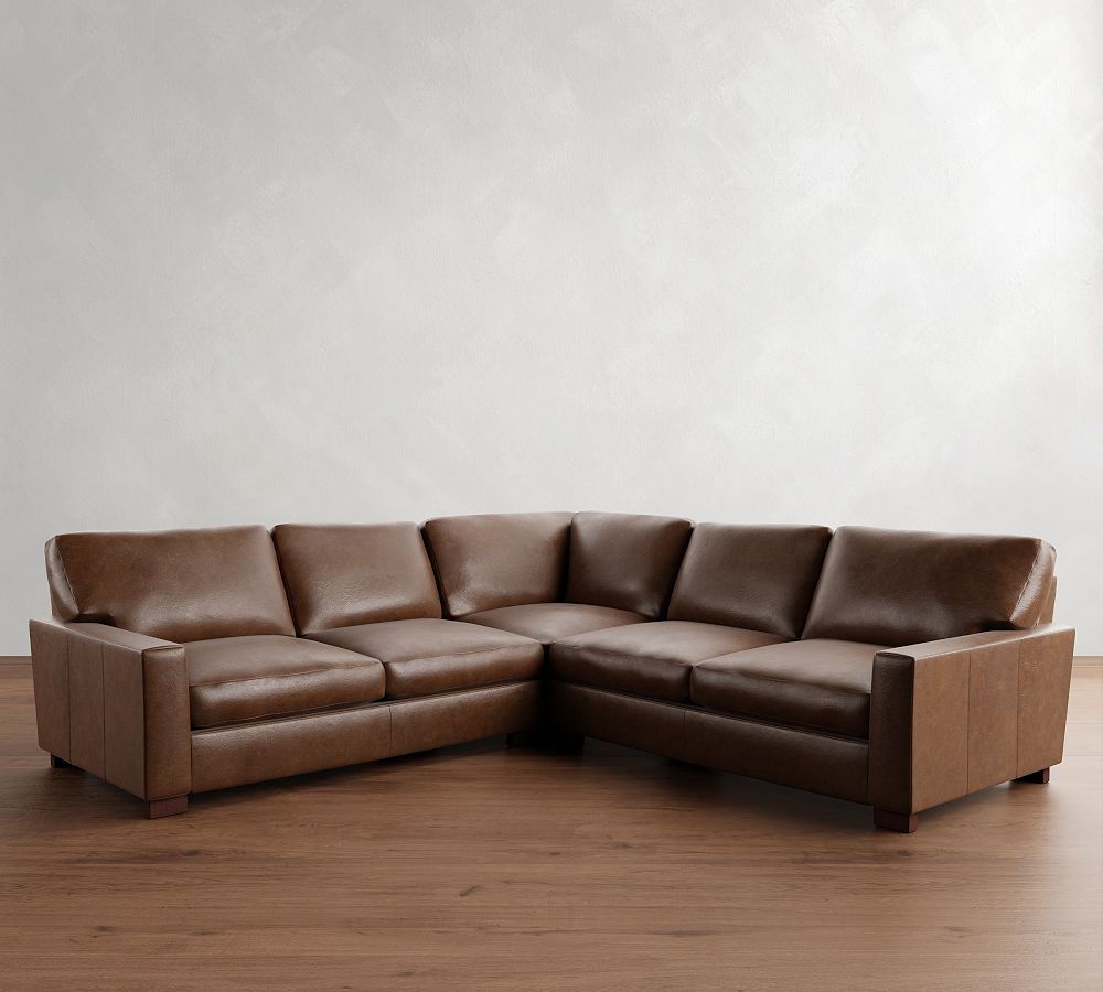 Pottery Barn Turner Square Arm Leather 3-Piece L-Shaped Sectional (106"&ndash;111")