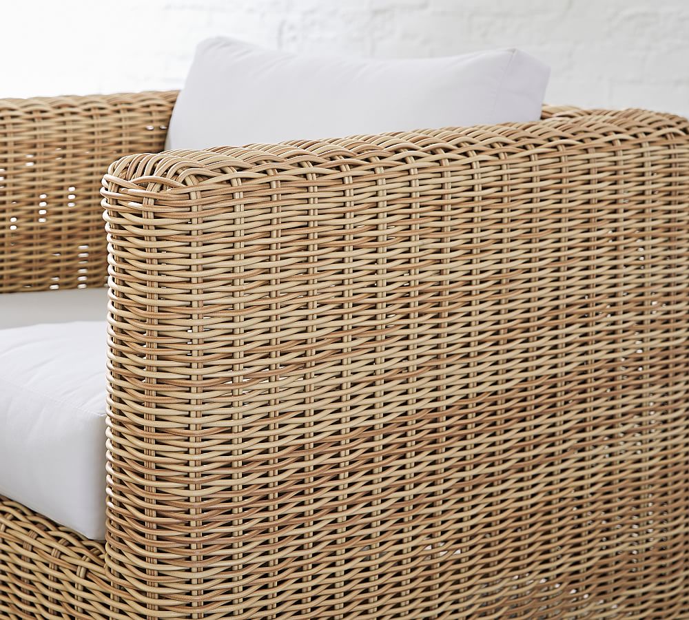 Pottery Barn Huntington Wicker Square Arm Swivel Outdoor Lounge Chair