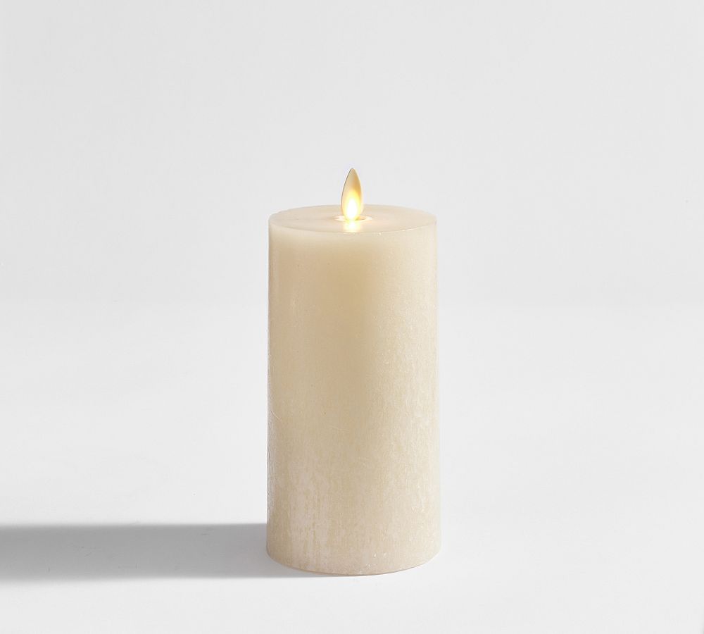 Pottery Barn Premium Flickering Flameless Wax Pillar Candle - Salt Washed