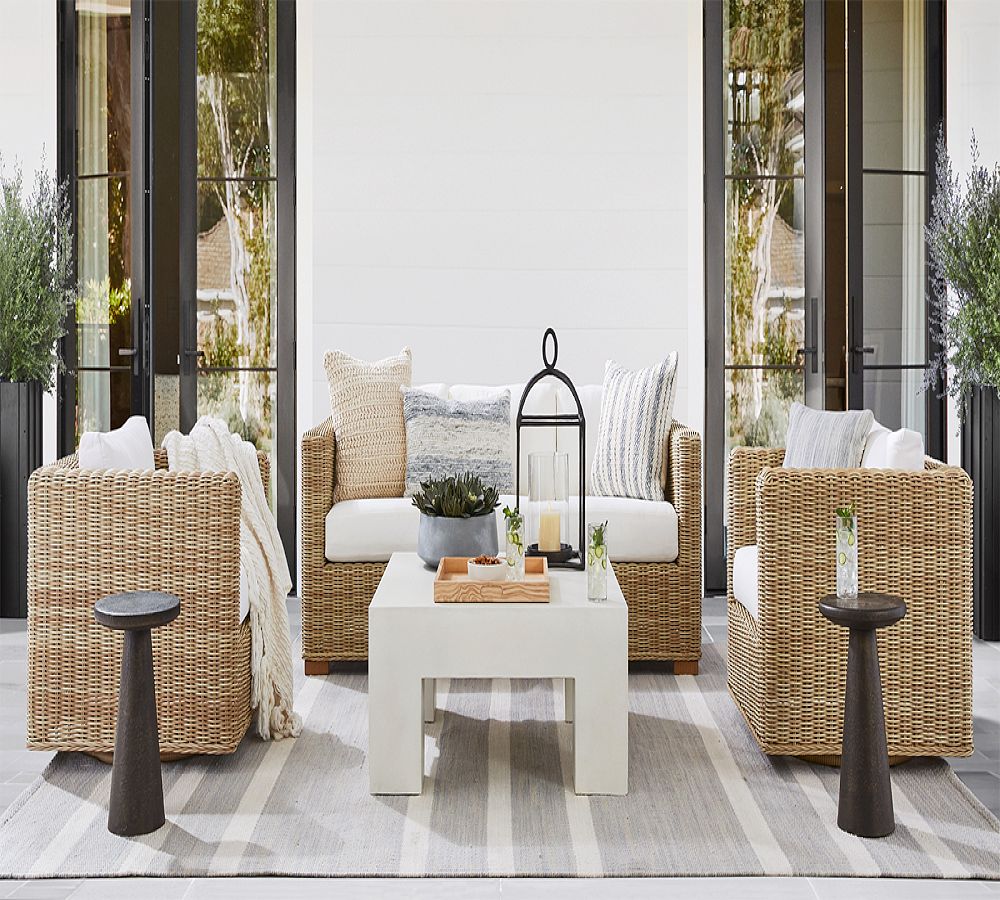Pottery Barn Huntington Wicker Square Arm Swivel Outdoor Lounge Chair