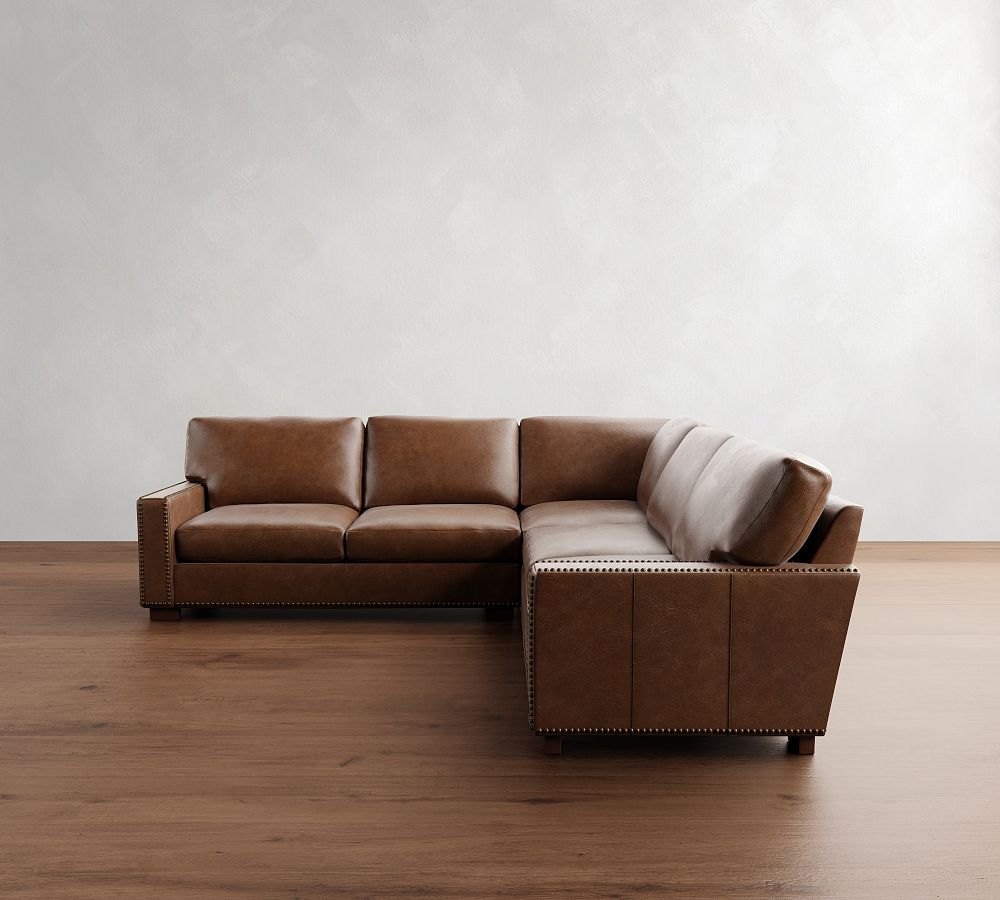 Pottery Barn Turner Square Arm Leather 3-Piece L-Shaped Sectional (106"&ndash;111")