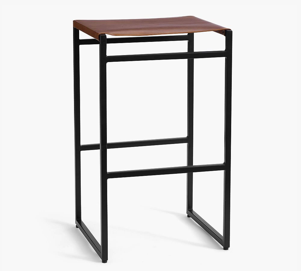Pottery Barn Hardy Backless Leather Stool