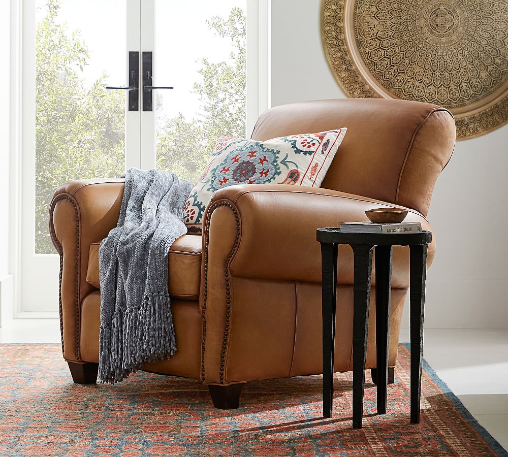 Pottery Barn Manhattan Roll Arm Leather Chair