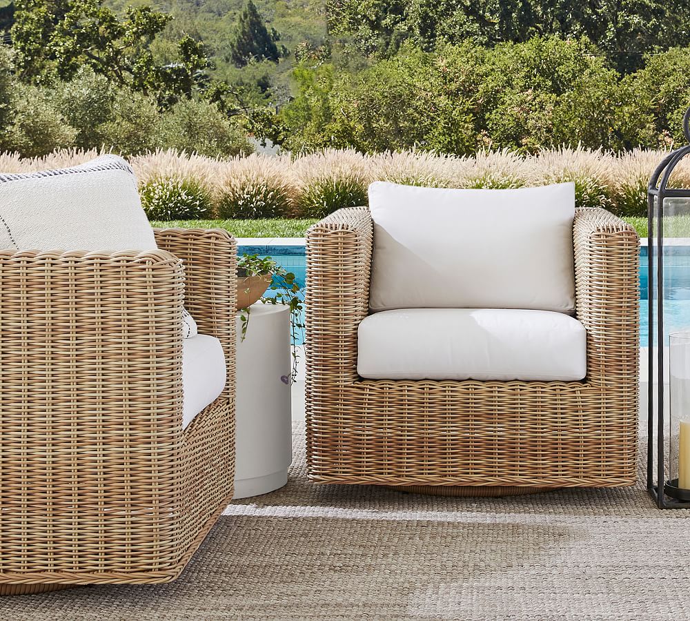 Pottery Barn Huntington Wicker Square Arm Swivel Outdoor Lounge Chair