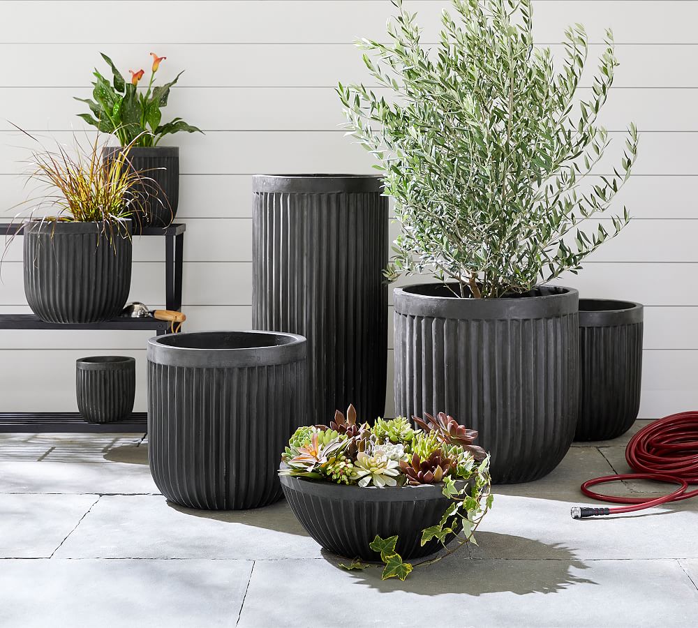 Pottery Barn Concrete Fluted Outdoor Planters