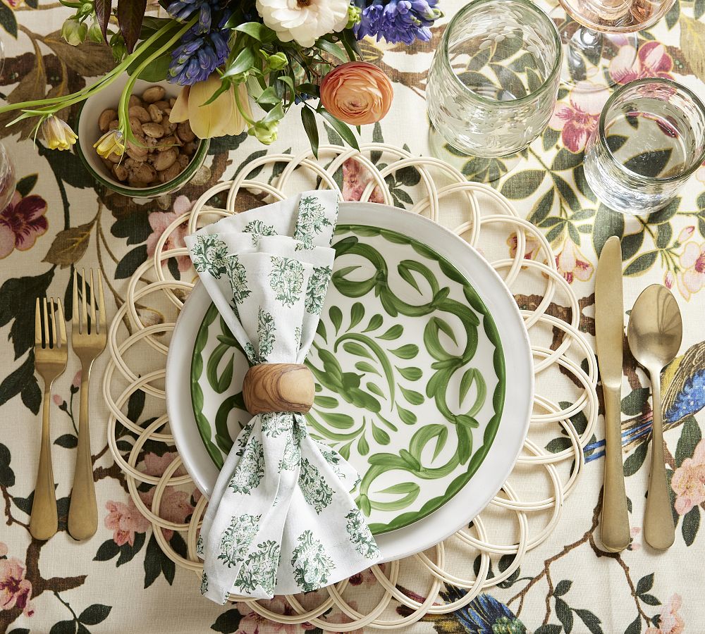 Pottery Barn Sophia Floral Block Print Cotton Napkins - Set of 4