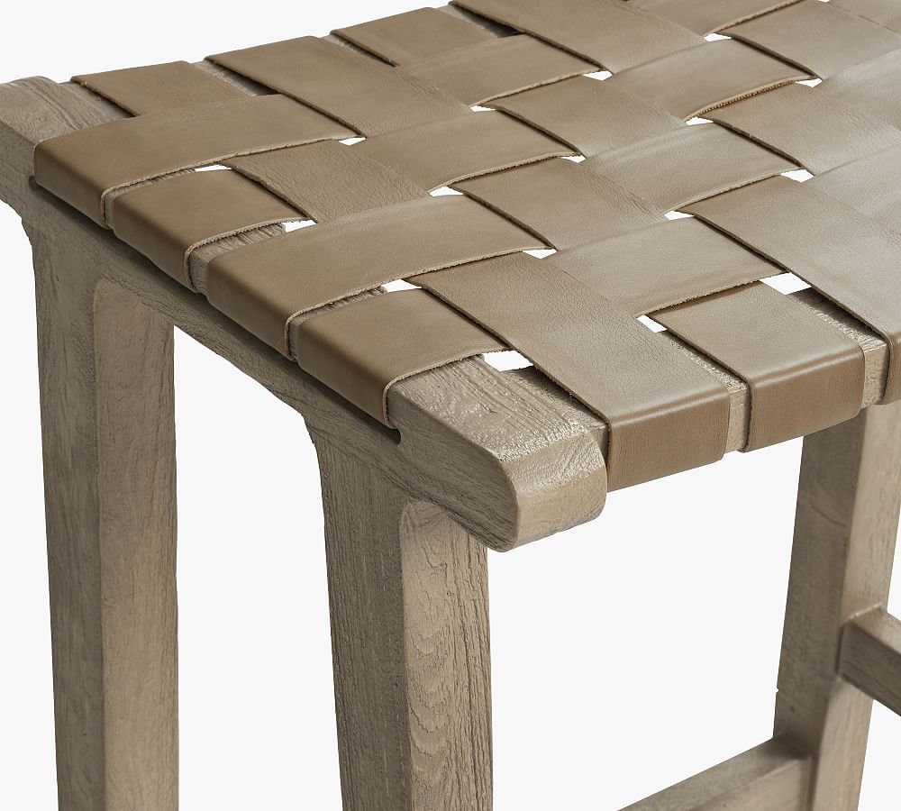 Pottery Barn Fenton Woven Backless Leather Stool